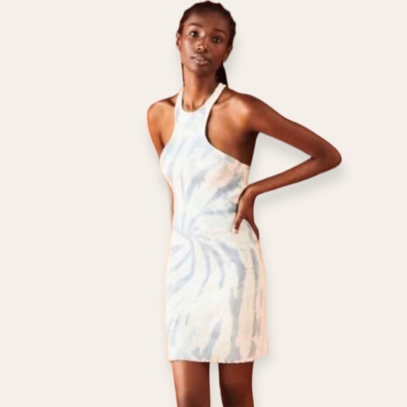 Zara Light Blue Tie Dye Racerback Casual Sleeveless Tank Short dress size Medium - Picture 1 of 12